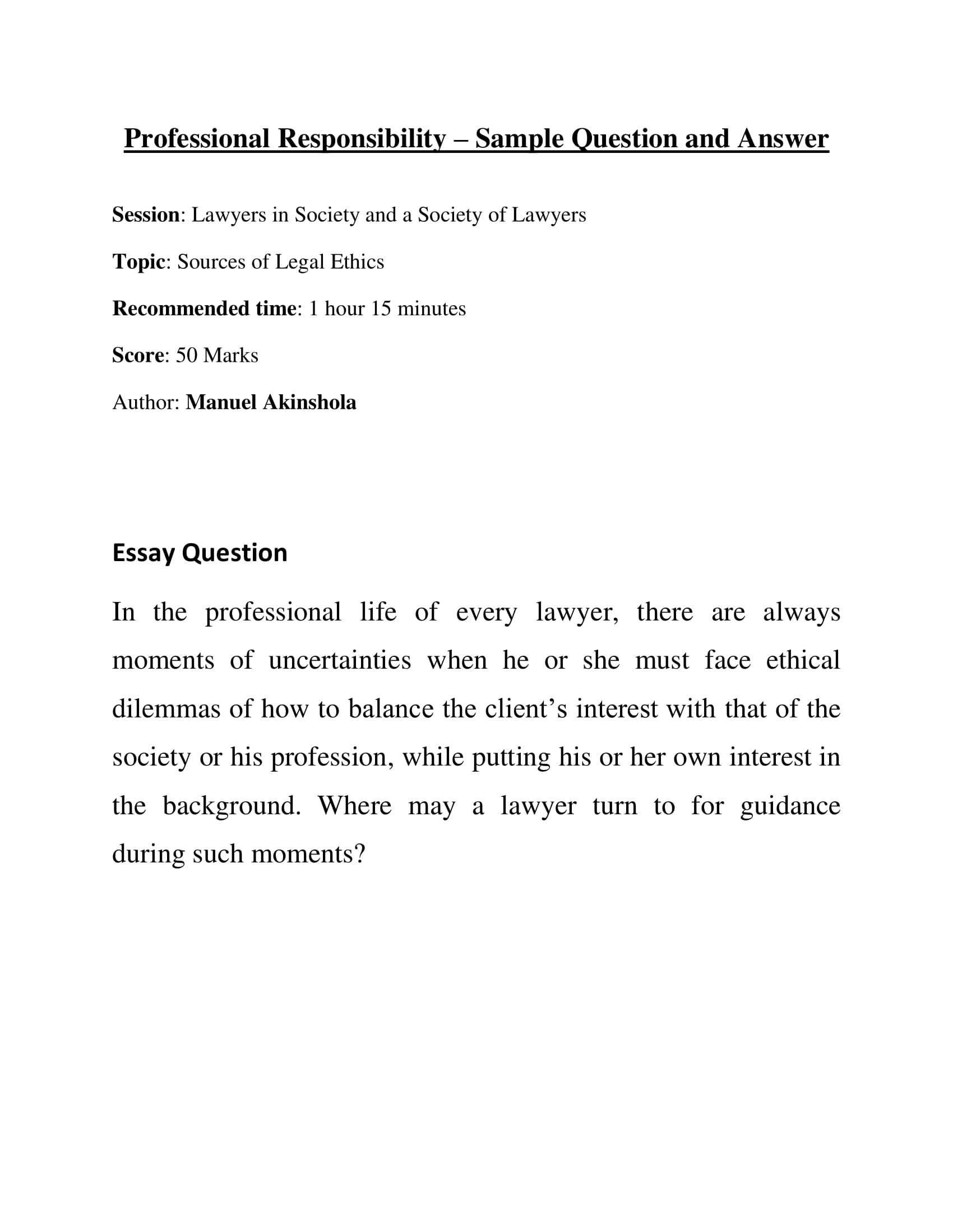 legal ethics essay questions